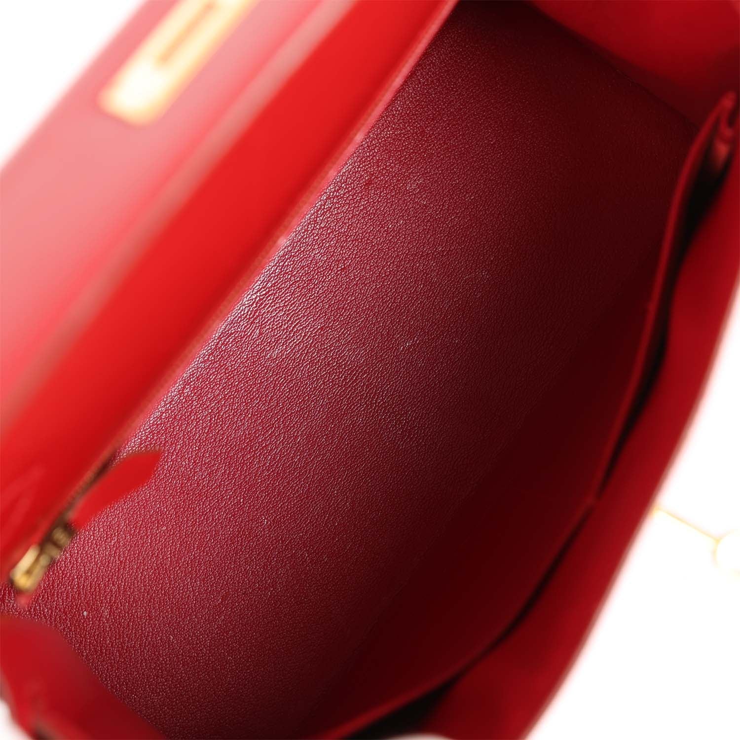 New Hermes Kelly Sellier 28 Rouge Vif Box Gold Hardware
