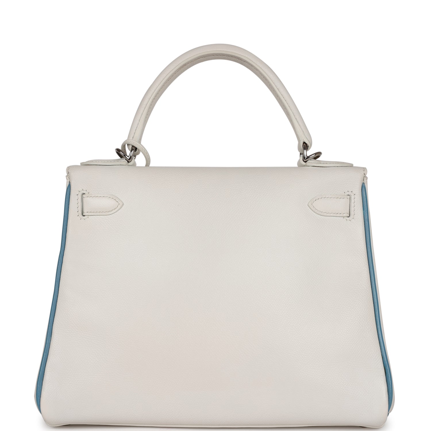 Top Quality Hermes Bi-color Kelly Retourne 28 White and Blue Jean Epsom Palladium Hardware