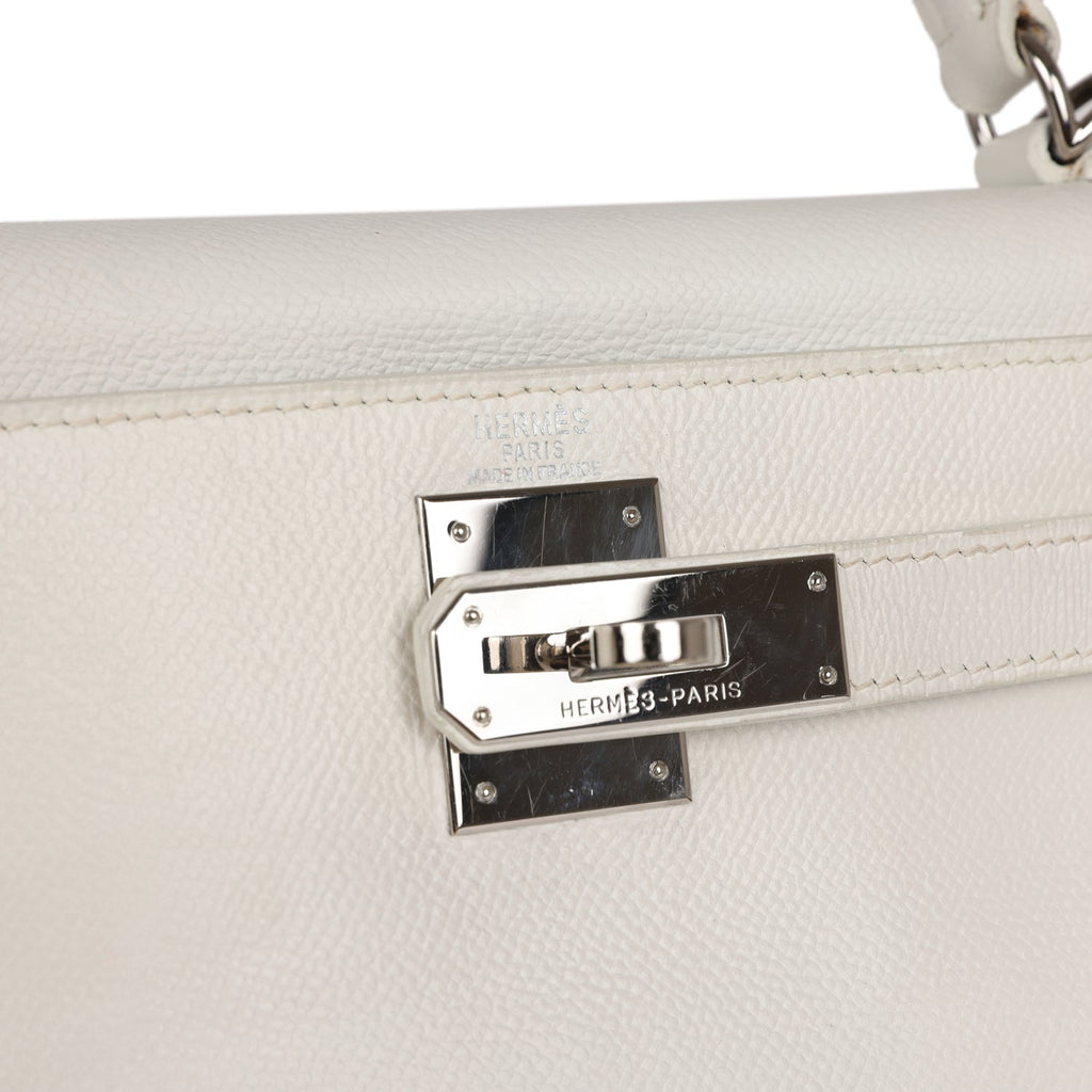 Top Quality Hermes Bi-color Kelly Retourne 28 White and Blue Jean Epsom Palladium Hardware