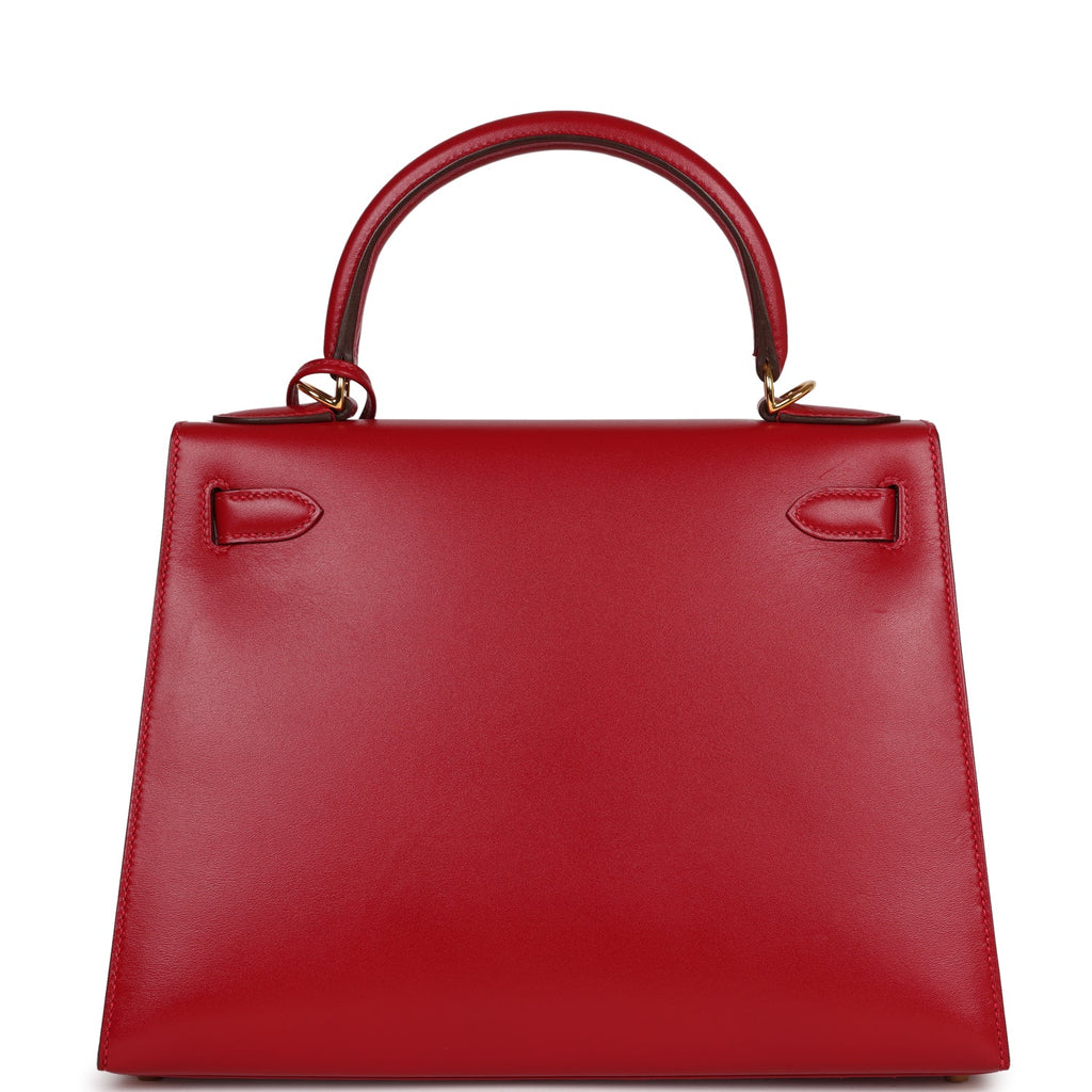 Pre-owned Hermes Kelly Sellier 28 Rouge Vif Tadelakt Gold Hardware
