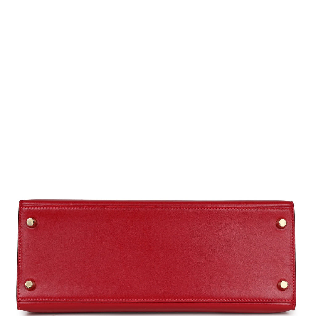Pre-owned Hermes Kelly Sellier 28 Rouge Vif Tadelakt Gold Hardware