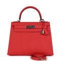 Pre-owned Hermes Kelly Sellier 28 Rouge Tomate Epsom Palladium Hardware