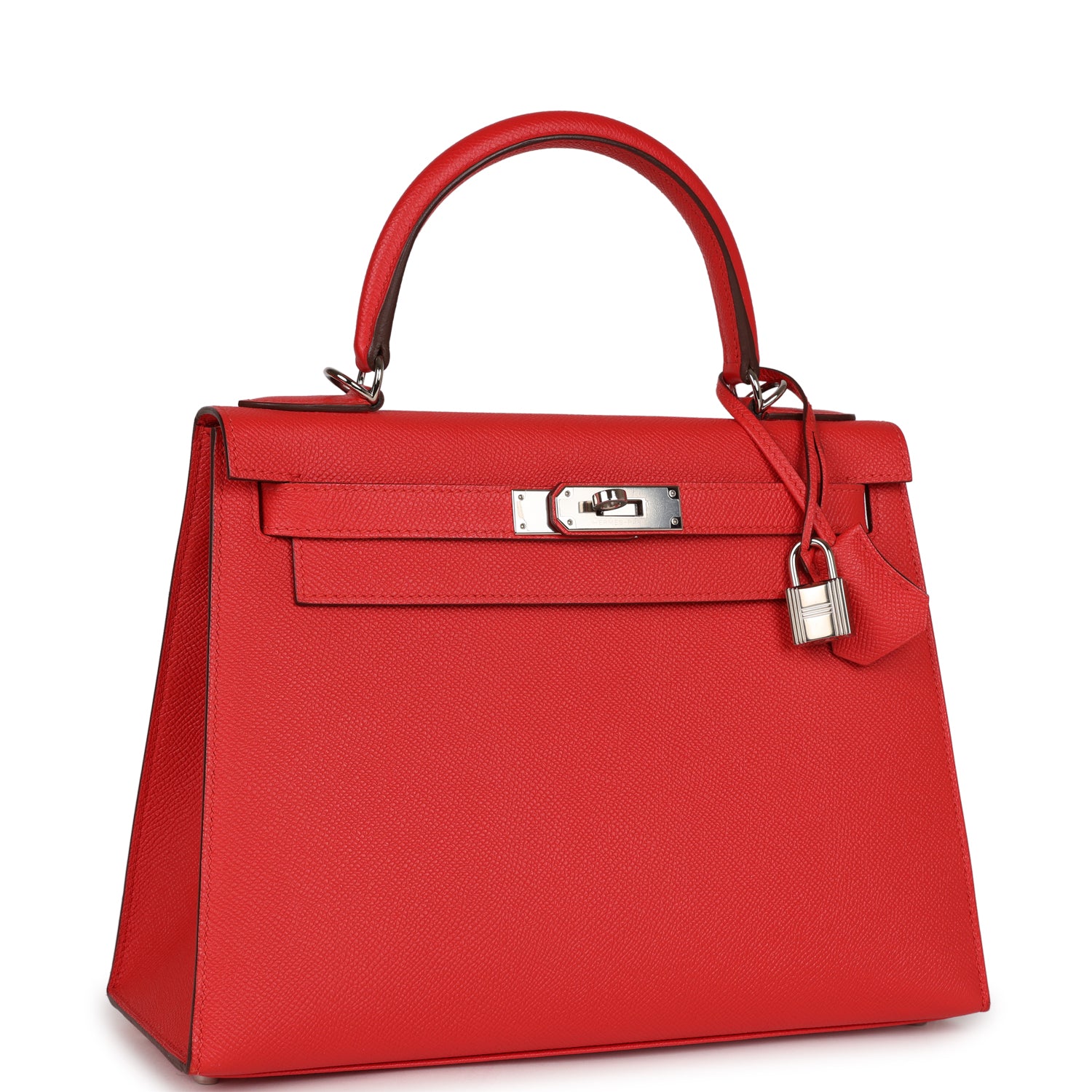 Pre-owned Hermes Kelly Sellier 28 Rouge Tomate Epsom Palladium Hardware