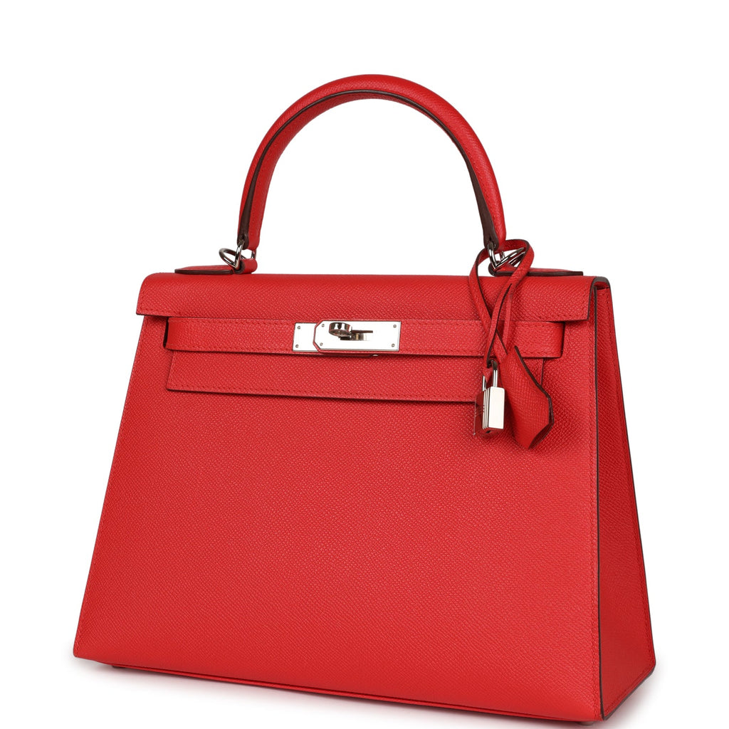 Pre-owned Hermes Kelly Sellier 28 Rouge Tomate Epsom Palladium Hardware