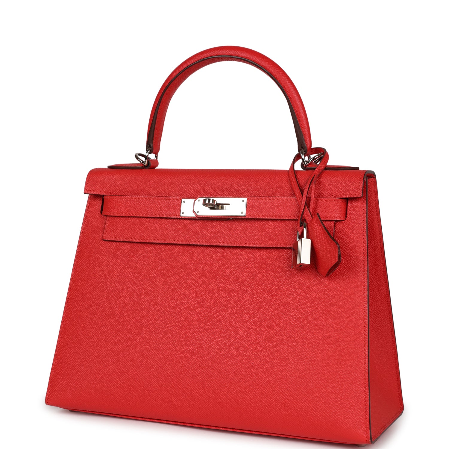 Pre-owned Hermes Kelly Sellier 28 Rouge Tomate Epsom Palladium Hardware