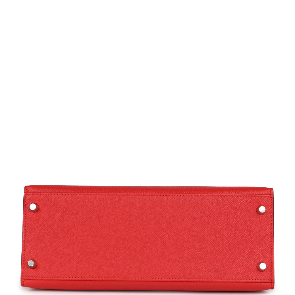 Pre-owned Hermes Kelly Sellier 28 Rouge Tomate Epsom Palladium Hardware