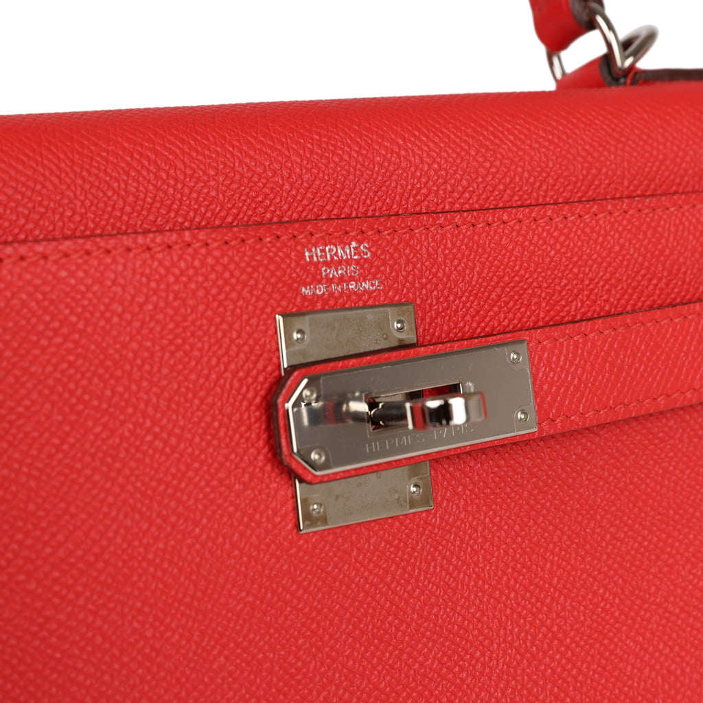 Pre-owned Hermes Kelly Sellier 28 Rouge Tomate Epsom Palladium Hardware