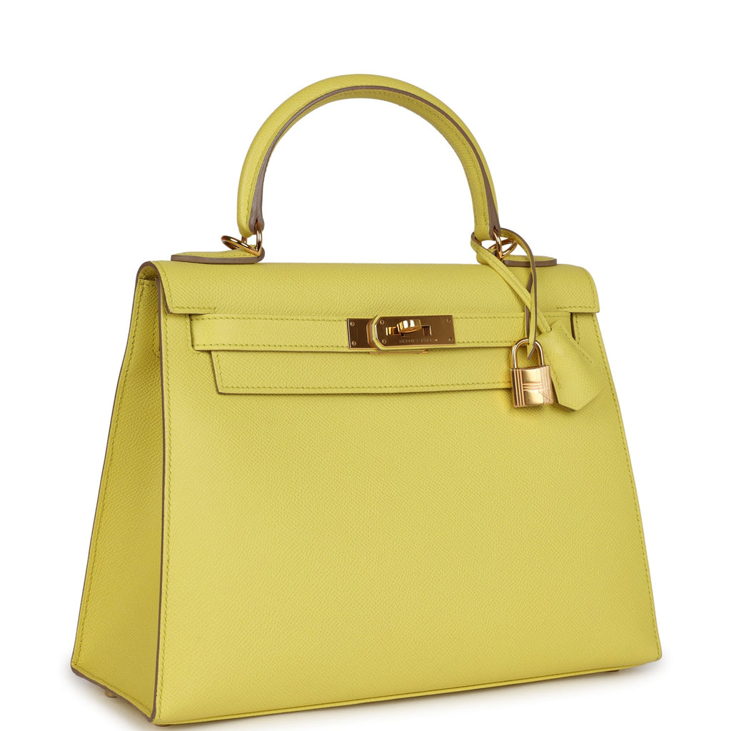 Pre-owned Hermes Kelly Sellier 28 Soufre Epsom Gold Hardware