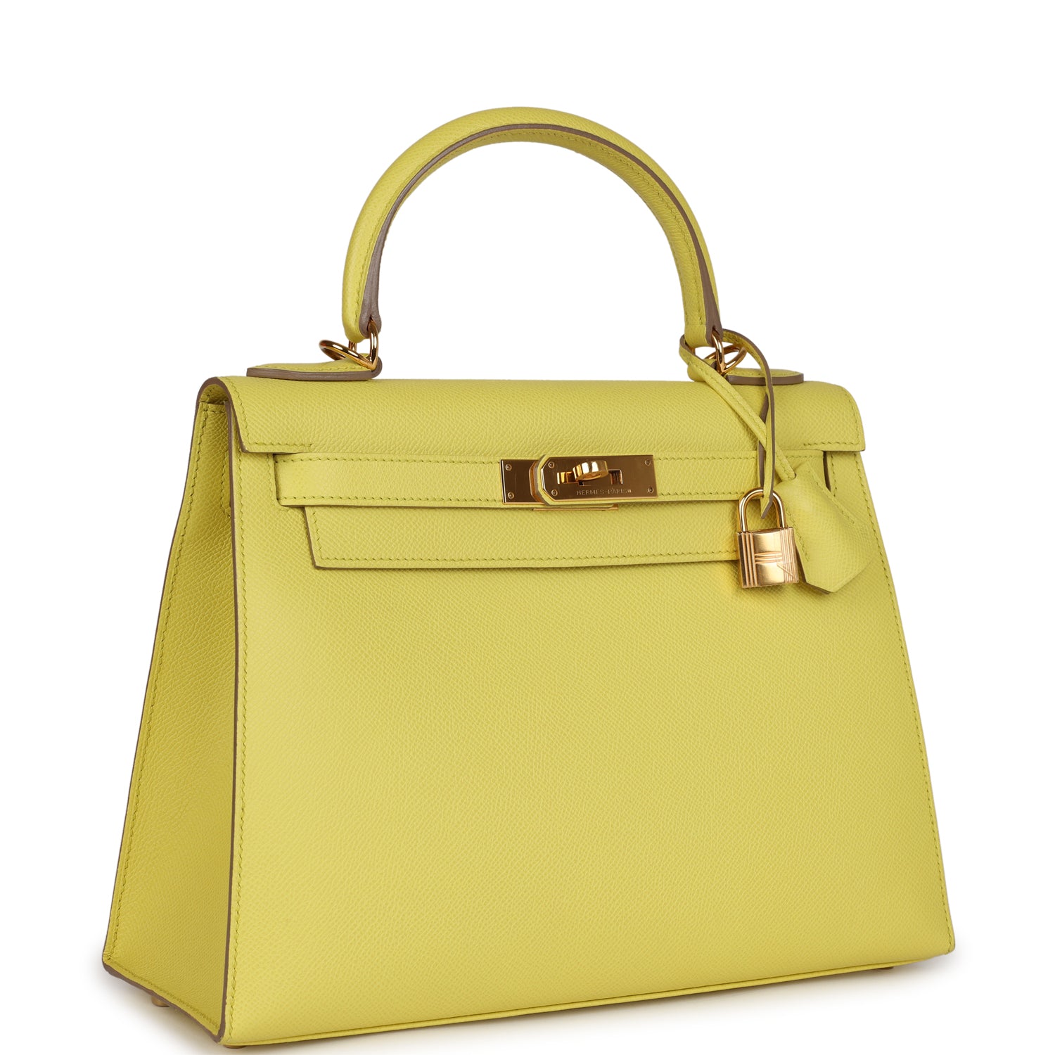 Pre-owned Hermes Kelly Sellier 28 Soufre Epsom Gold Hardware