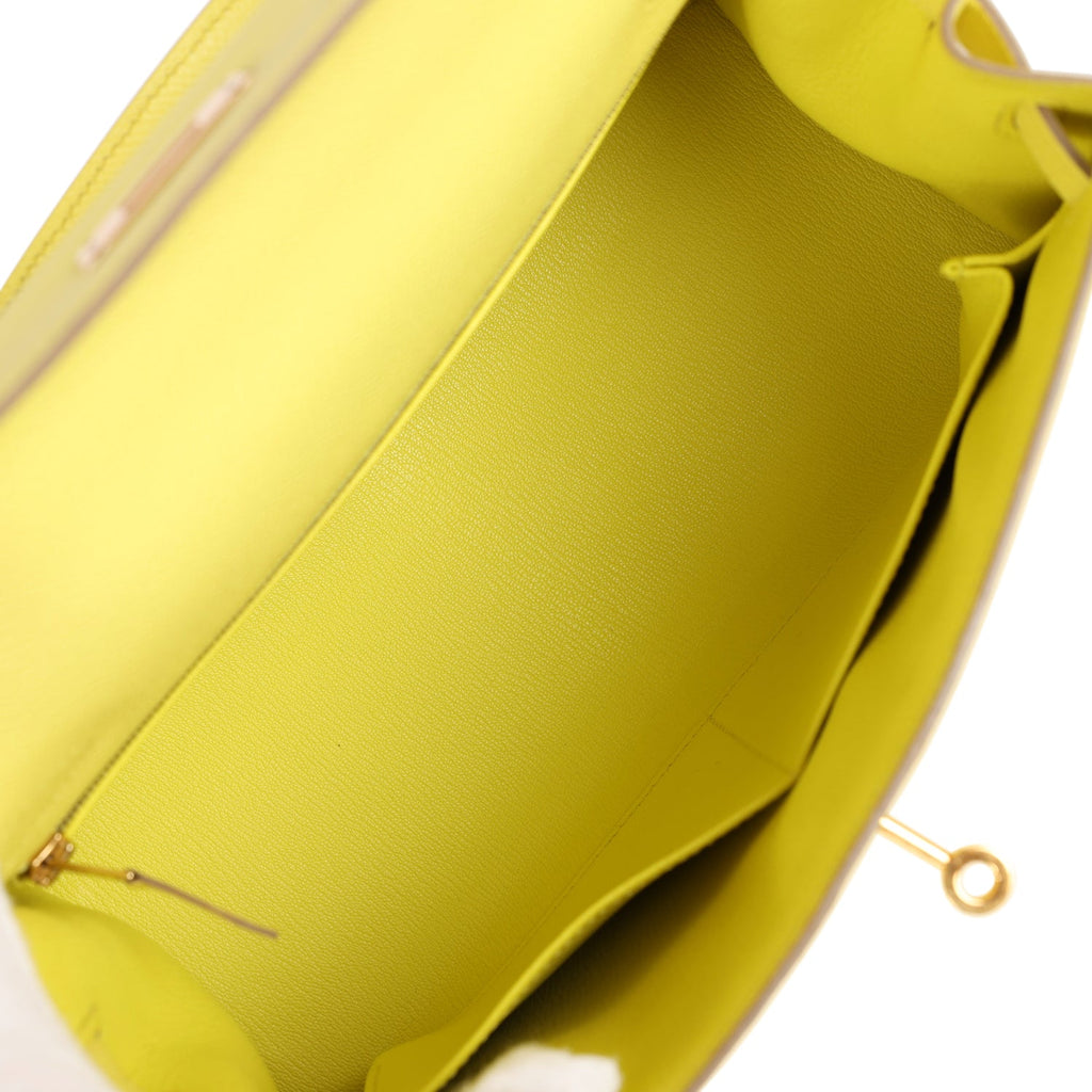 Pre-owned Hermes Kelly Sellier 28 Soufre Epsom Gold Hardware