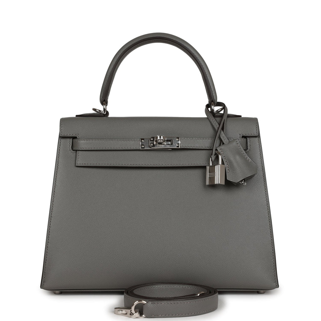 Hermes Kelly Sellier 25 Gris Meyer Madame Palladium Hardware