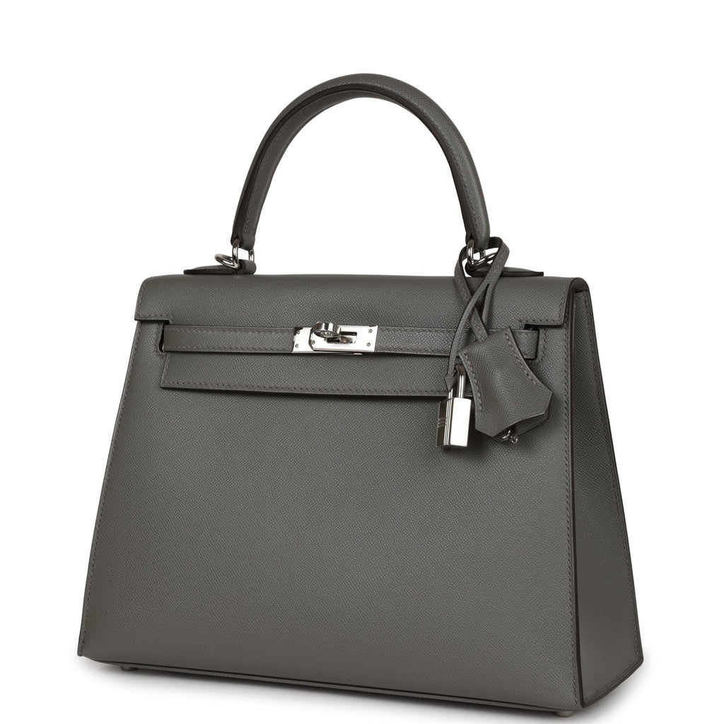 Hermes Kelly Sellier 25 Gris Meyer Madame Palladium Hardware