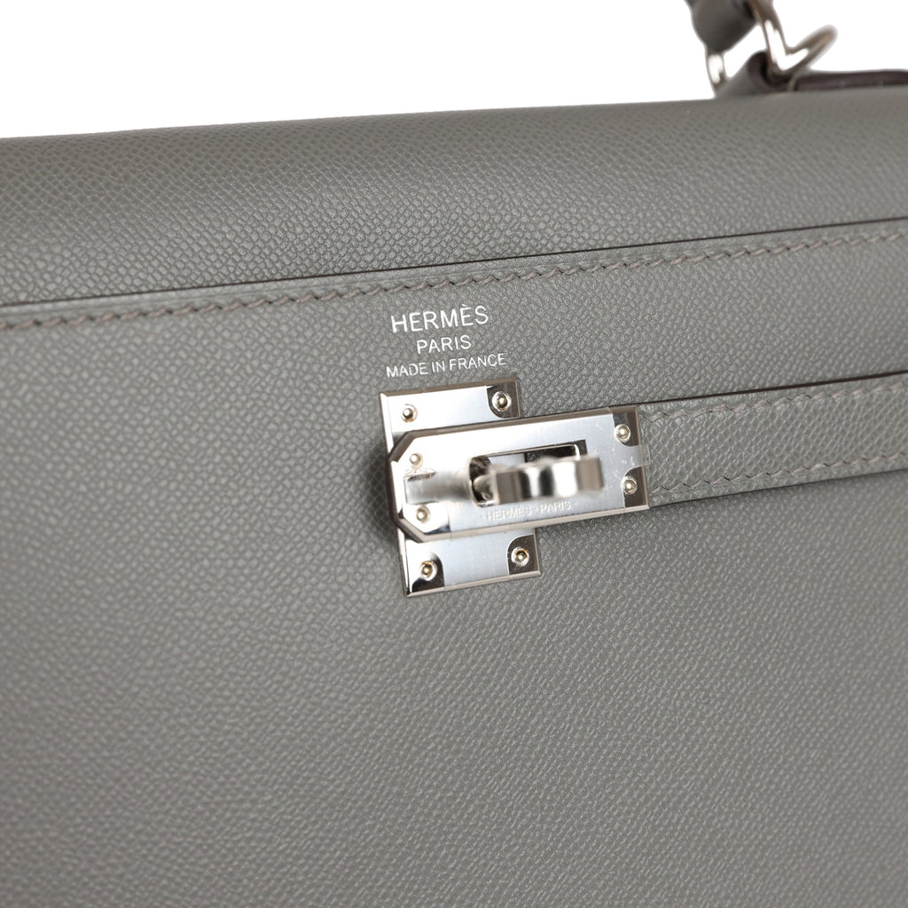 Hermes Kelly Sellier 25 Gris Meyer Madame Palladium Hardware