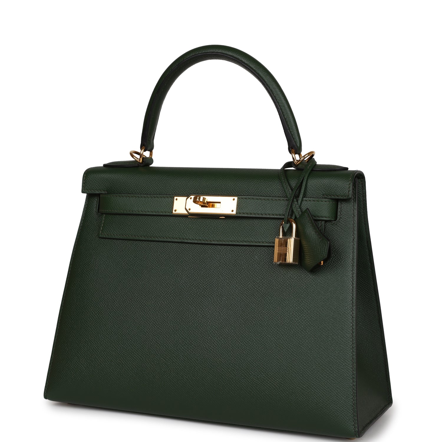 Pre-owned Hermes Kelly Sellier 28 Vert Anglais Epsom Gold Hardware