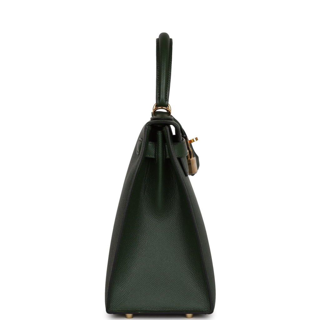 Pre-owned Hermes Kelly Sellier 28 Vert Anglais Epsom Gold Hardware