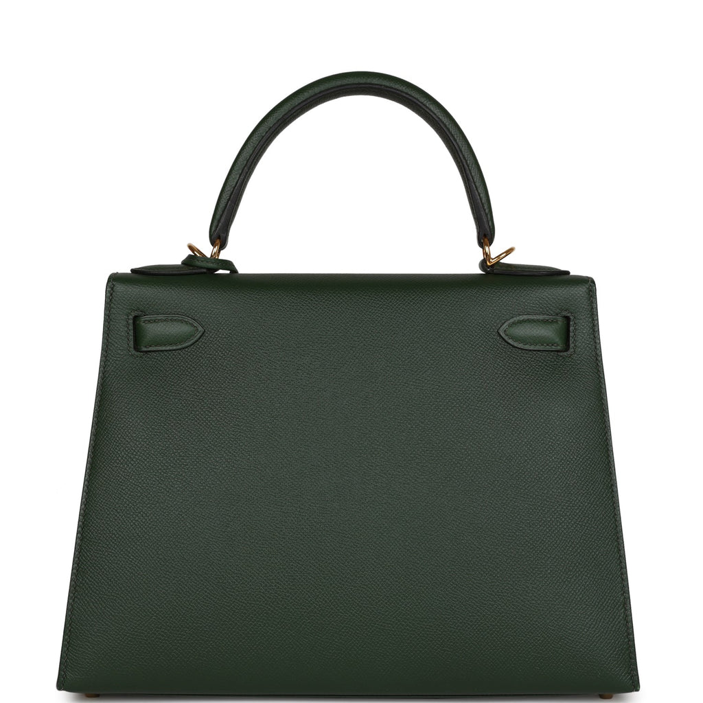 Pre-owned Hermes Kelly Sellier 28 Vert Anglais Epsom Gold Hardware