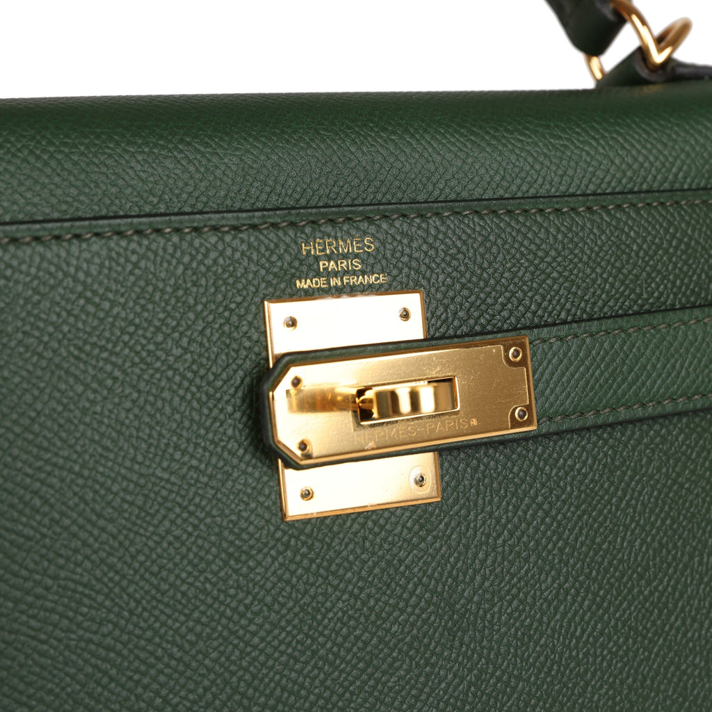 Pre-owned Hermes Kelly Sellier 28 Vert Anglais Epsom Gold Hardware