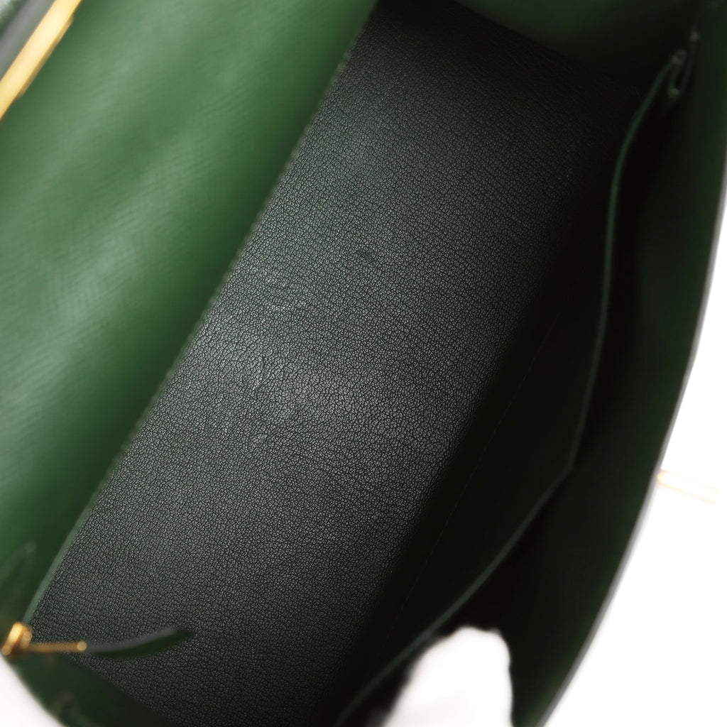 Pre-owned Hermes Kelly Sellier 28 Vert Anglais Epsom Gold Hardware