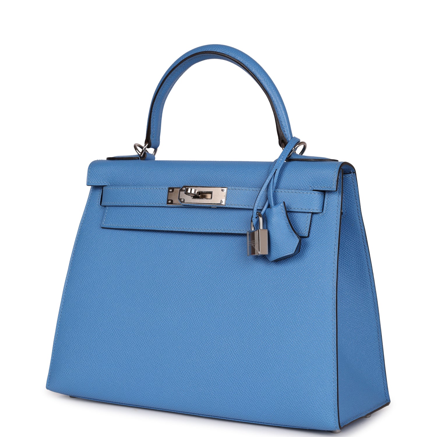 Pre-owned Hermes Kelly Sellier 28 Bleu Azur Epsom Palladium Hardware