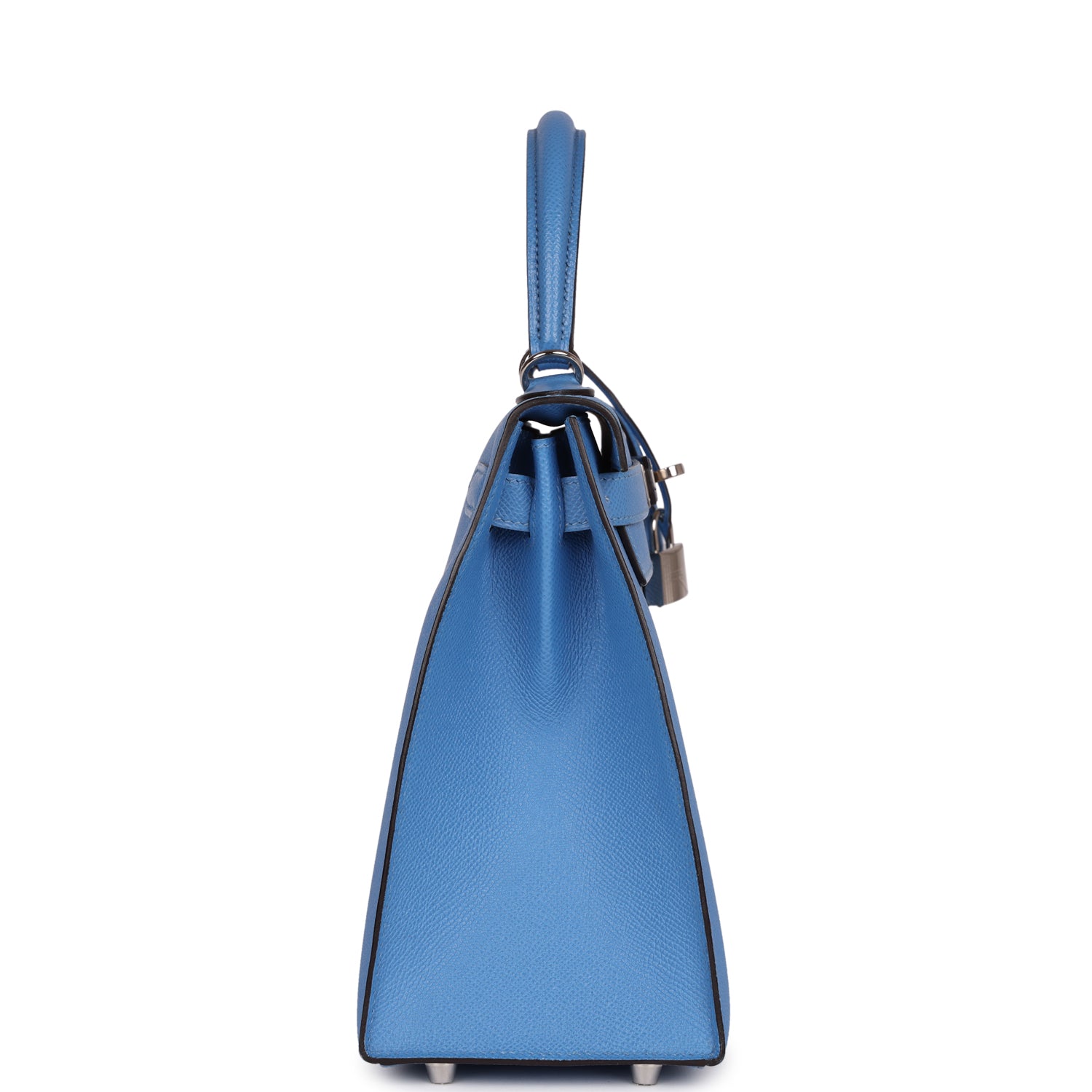 Pre-owned Hermes Kelly Sellier 28 Bleu Azur Epsom Palladium Hardware