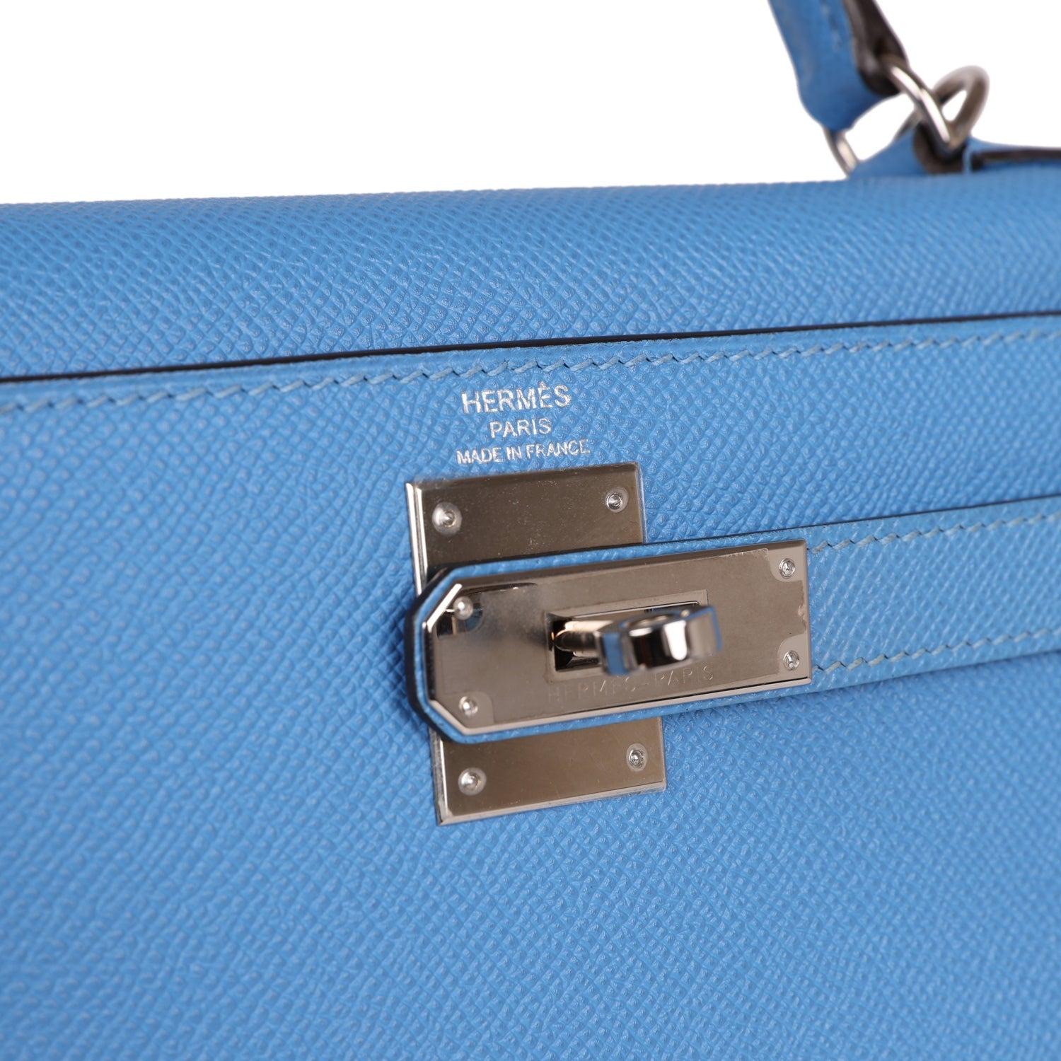 Pre-owned Hermes Kelly Sellier 28 Bleu Azur Epsom Palladium Hardware