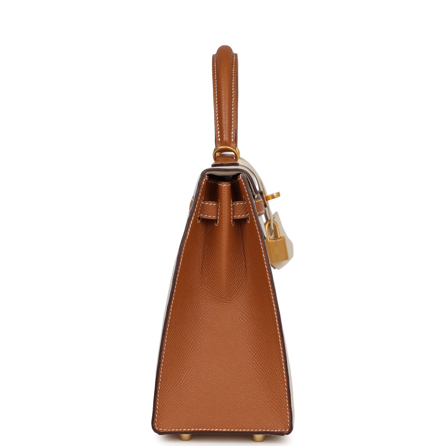 Pre-owned Hermes Special Order (HSS) Kelly Sellier 25 Craie and Gold Epsom Brushed Gold Hardware