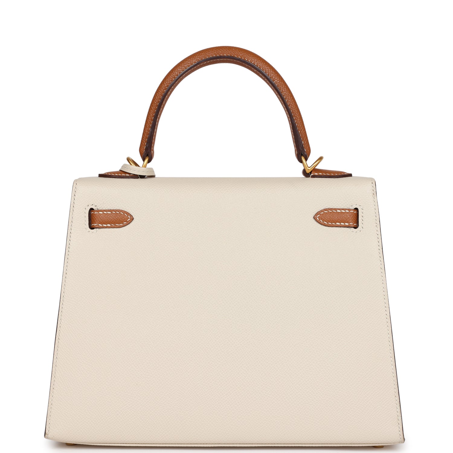Pre-owned Hermes Special Order (HSS) Kelly Sellier 25 Craie and Gold Epsom Brushed Gold Hardware