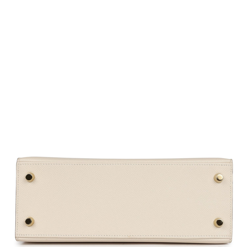 Pre-owned Hermes Special Order (HSS) Kelly Sellier 25 Craie and Gold Epsom Brushed Gold Hardware