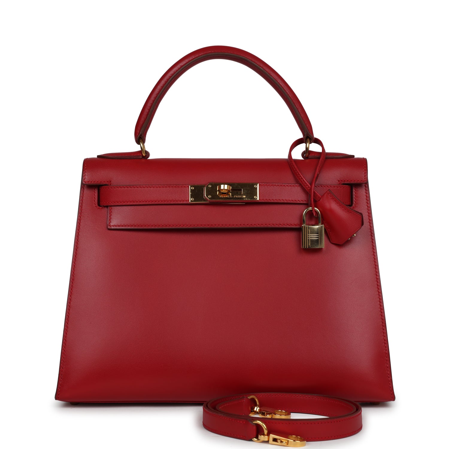 New Hermes Kelly Sellier 28 Rouge Vif Box Gold Hardware