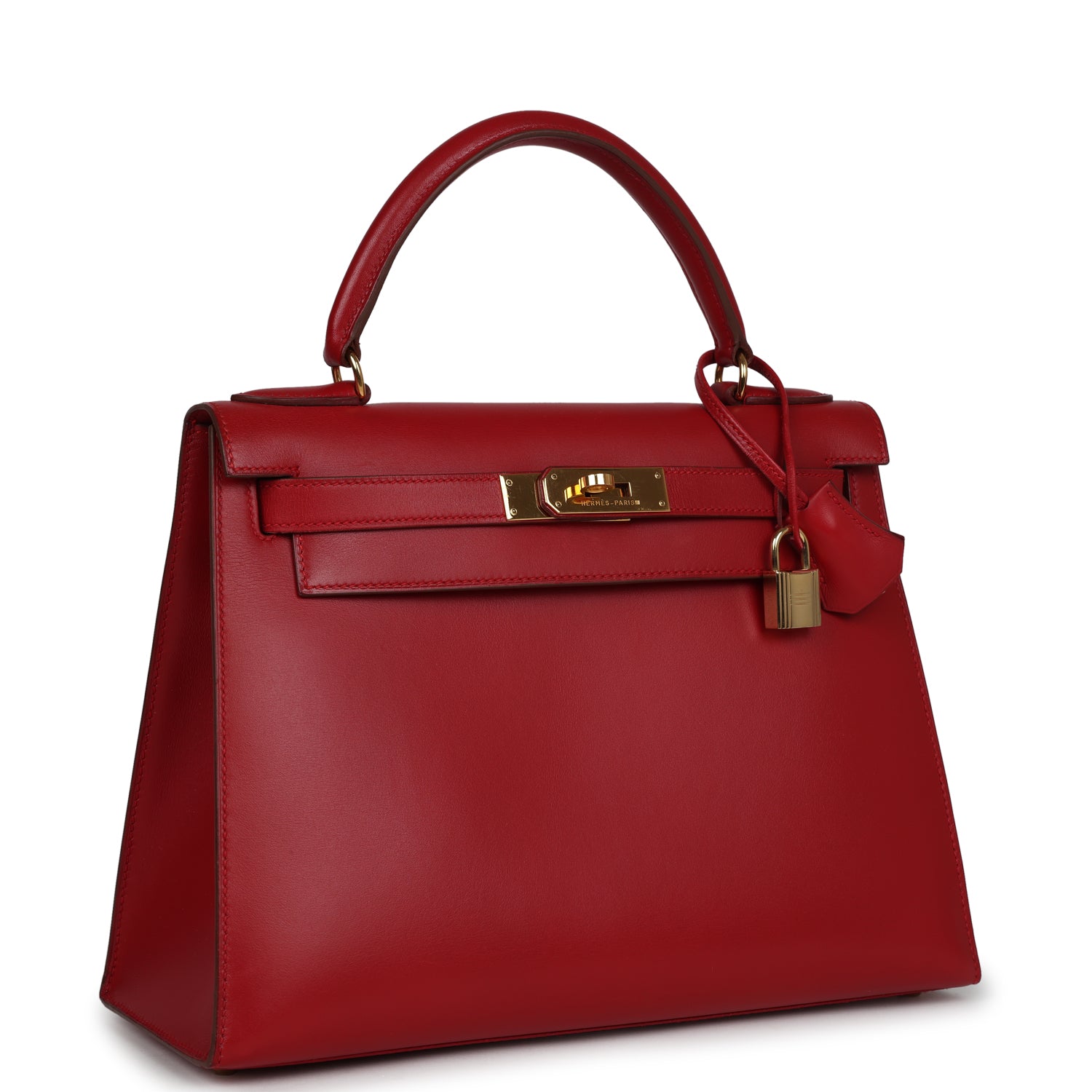New Hermes Kelly Sellier 28 Rouge Vif Box Gold Hardware