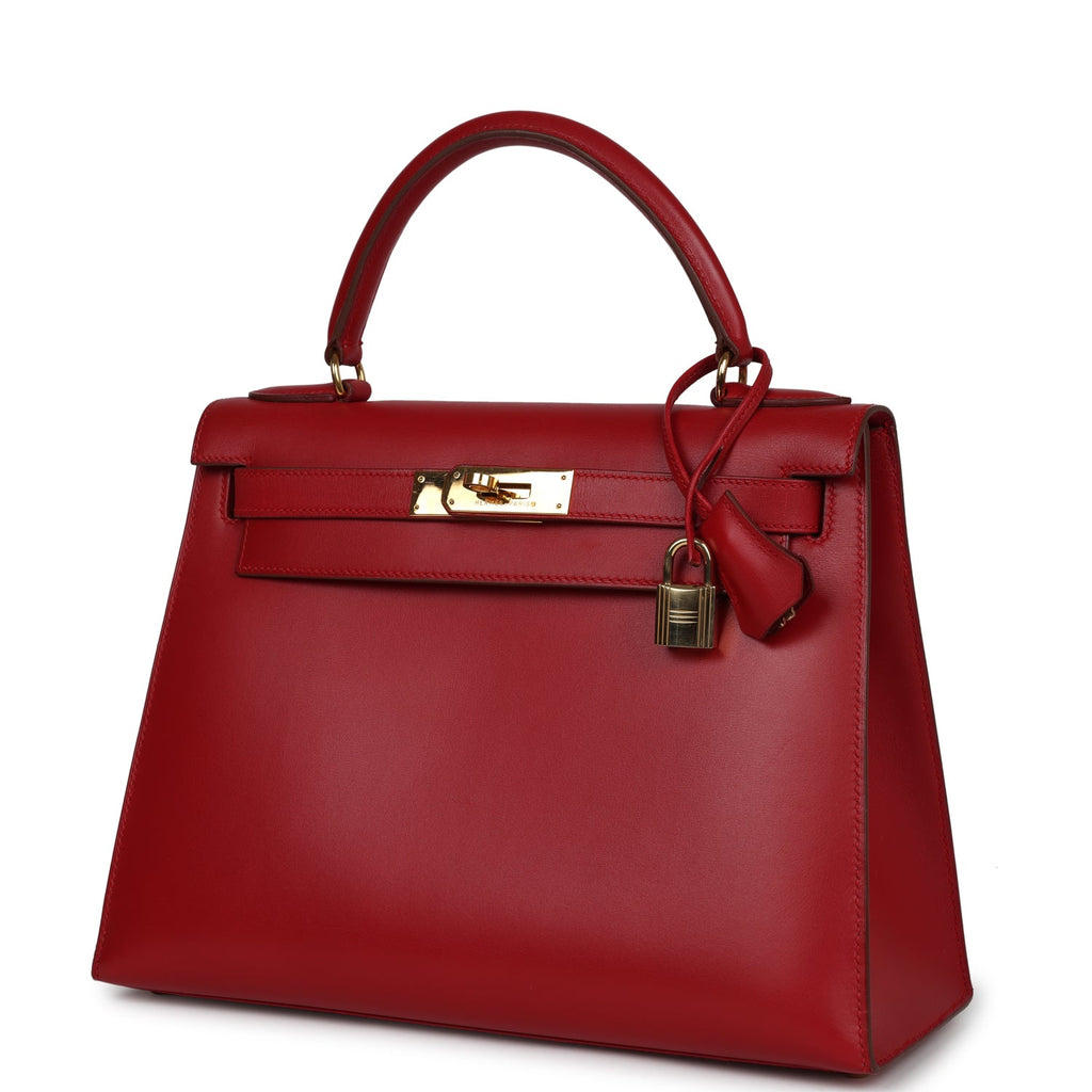 New Hermes Kelly Sellier 28 Rouge Vif Box Gold Hardware