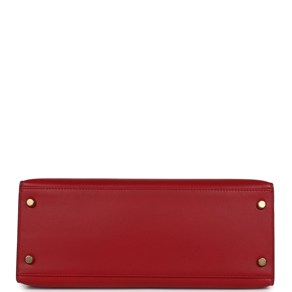 New Hermes Kelly Sellier 28 Rouge Vif Box Gold Hardware