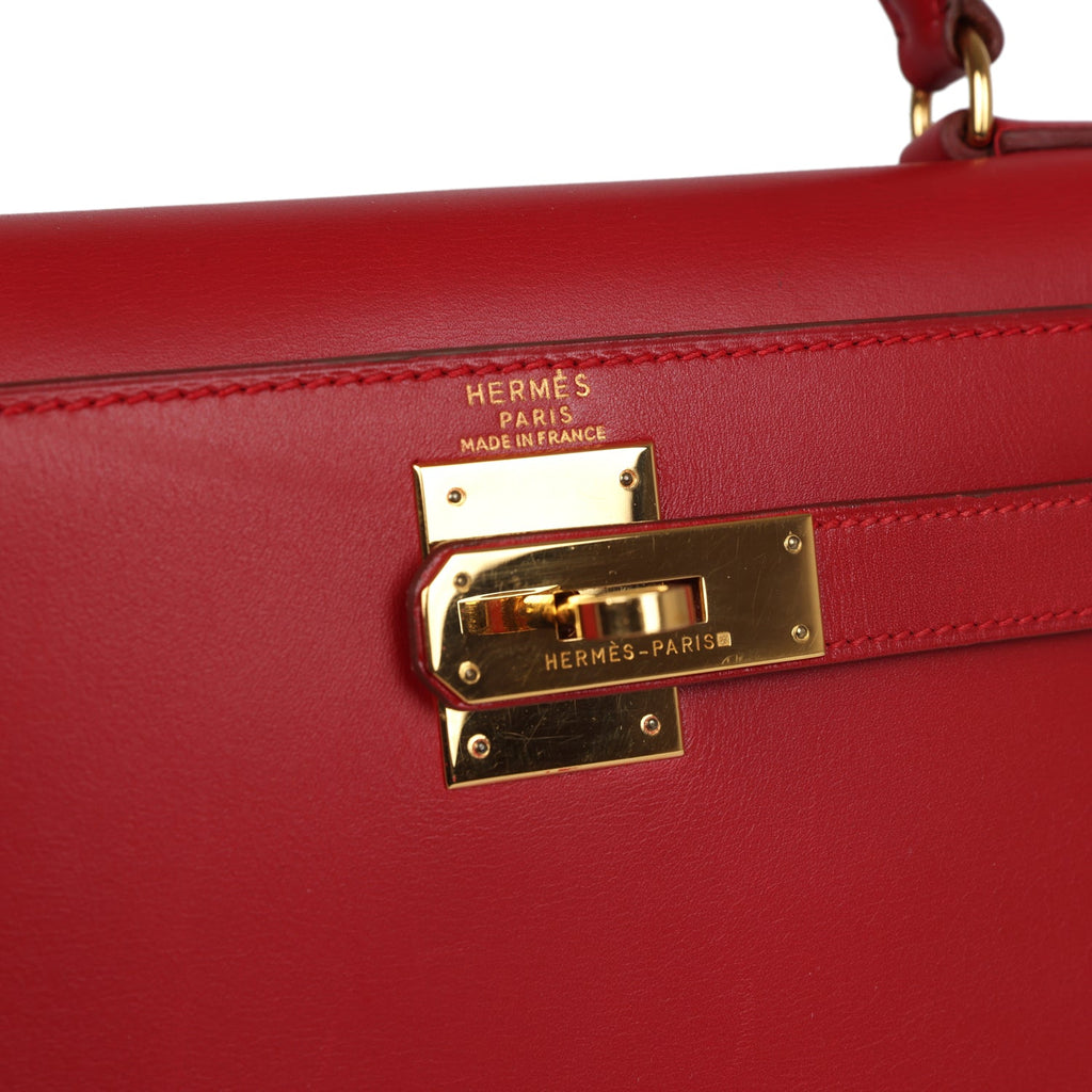 New Hermes Kelly Sellier 28 Rouge Vif Box Gold Hardware