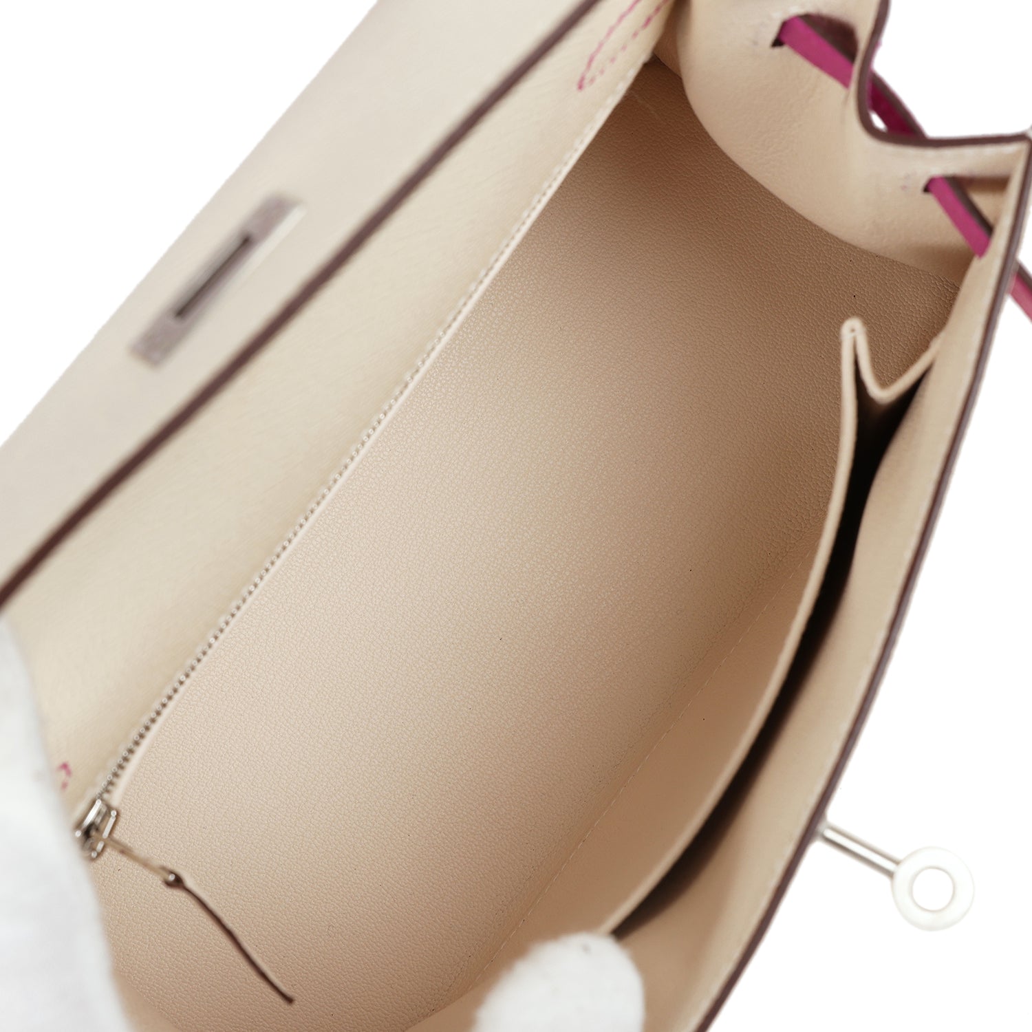 Pre-owned Hermes Special Order (HSS) Kelly Sellier 25 Nata and Rose Pourpre Epsom Brushed Palladium Hardware