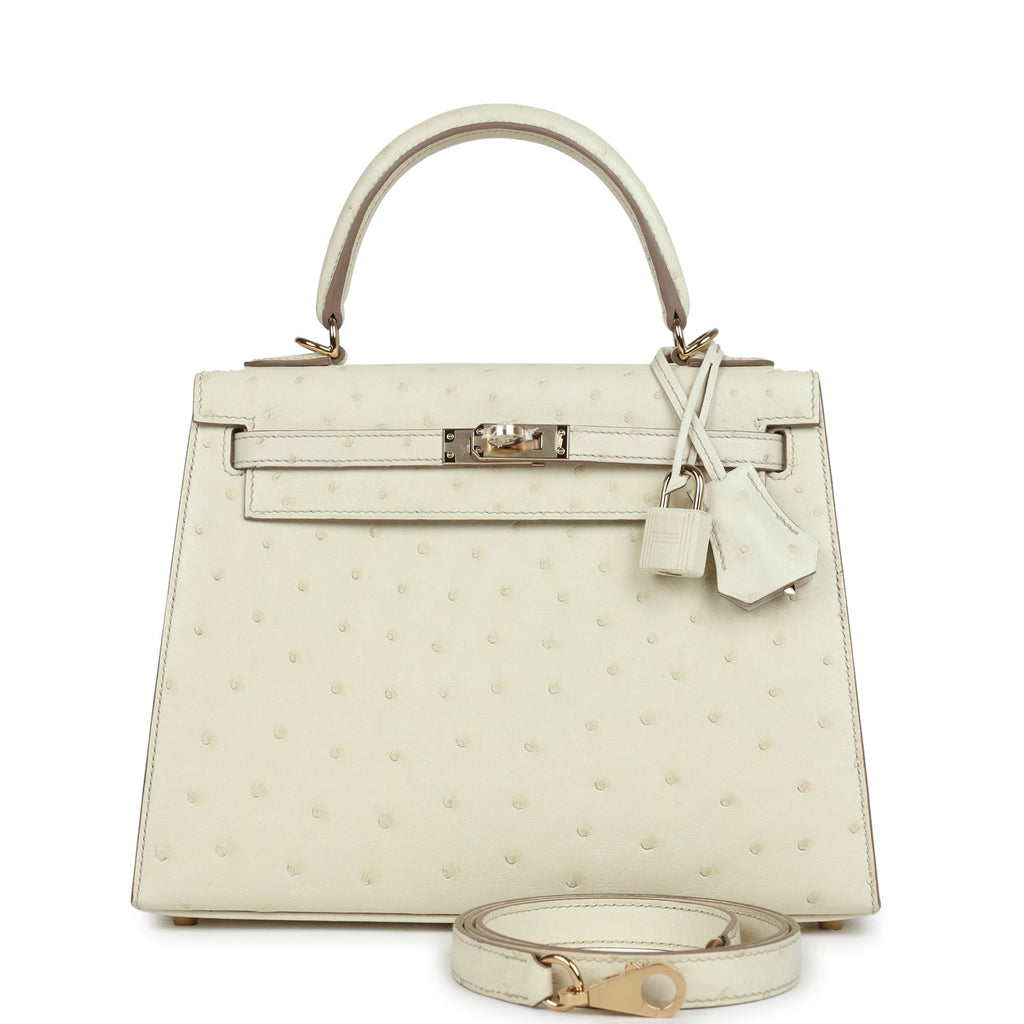 Hermes Special Order (HSS) Kelly Sellier 25 Nata Verso Ostrich Permabrass Hardware