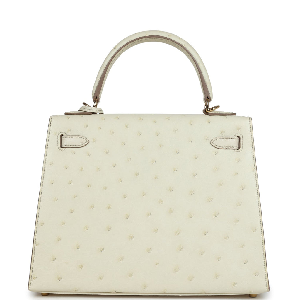 Hermes Special Order (HSS) Kelly Sellier 25 Nata Verso Ostrich Permabrass Hardware