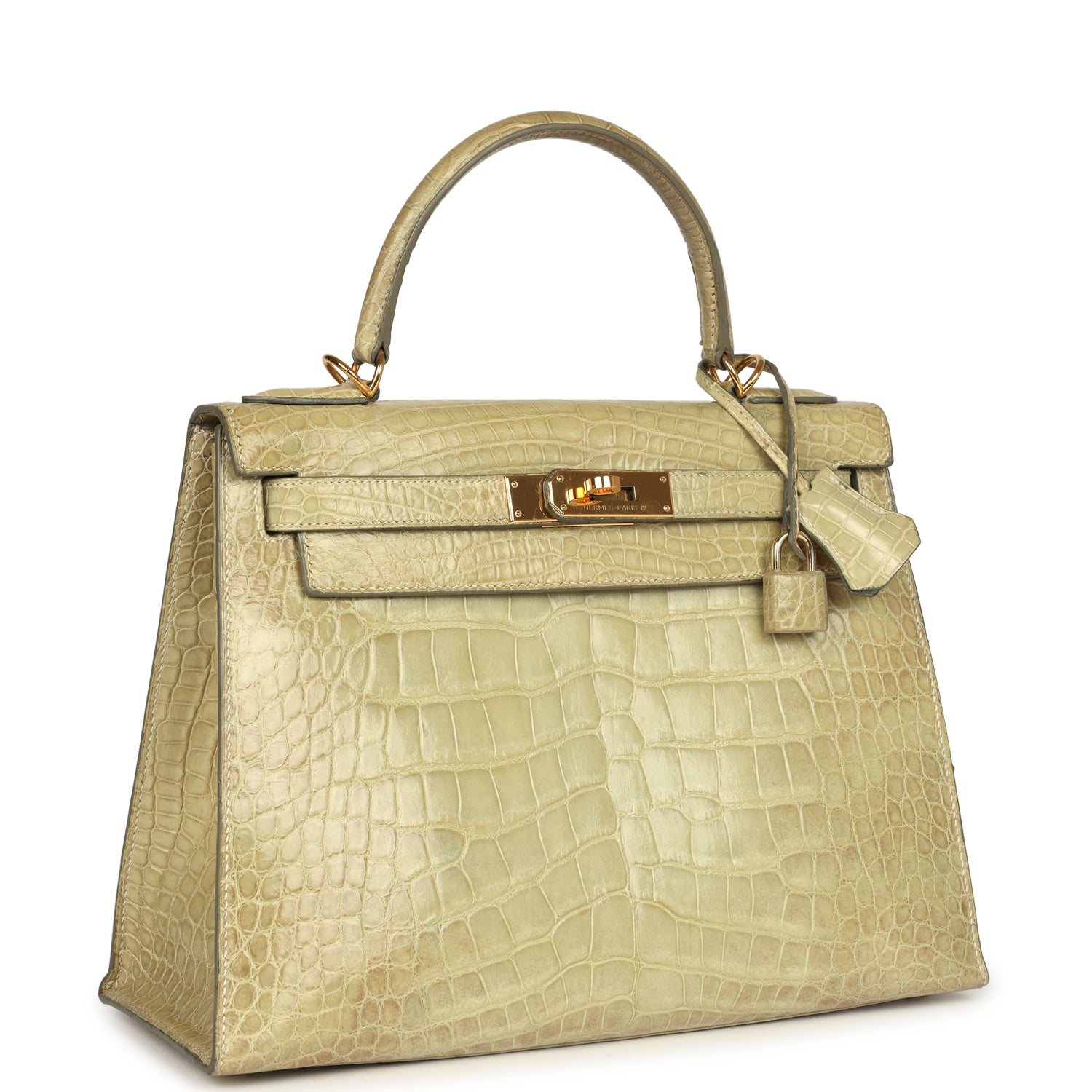 New Hermes Kelly Sellier 28 Vert Celadon Natura Shiny Alligator Gold Hardware