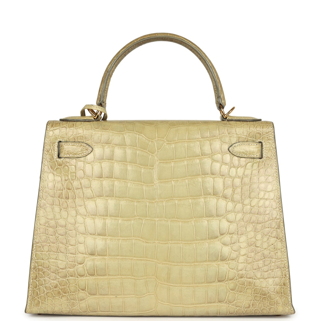 New Hermes Kelly Sellier 28 Vert Celadon Natura Shiny Alligator Gold Hardware