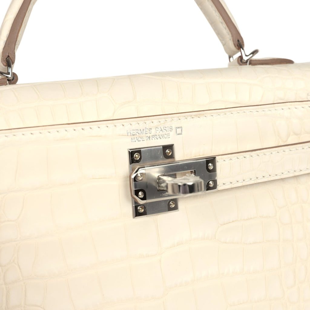 Hermes Kelly Sellier 20 Nata Matte Alligator Palladium Hardware