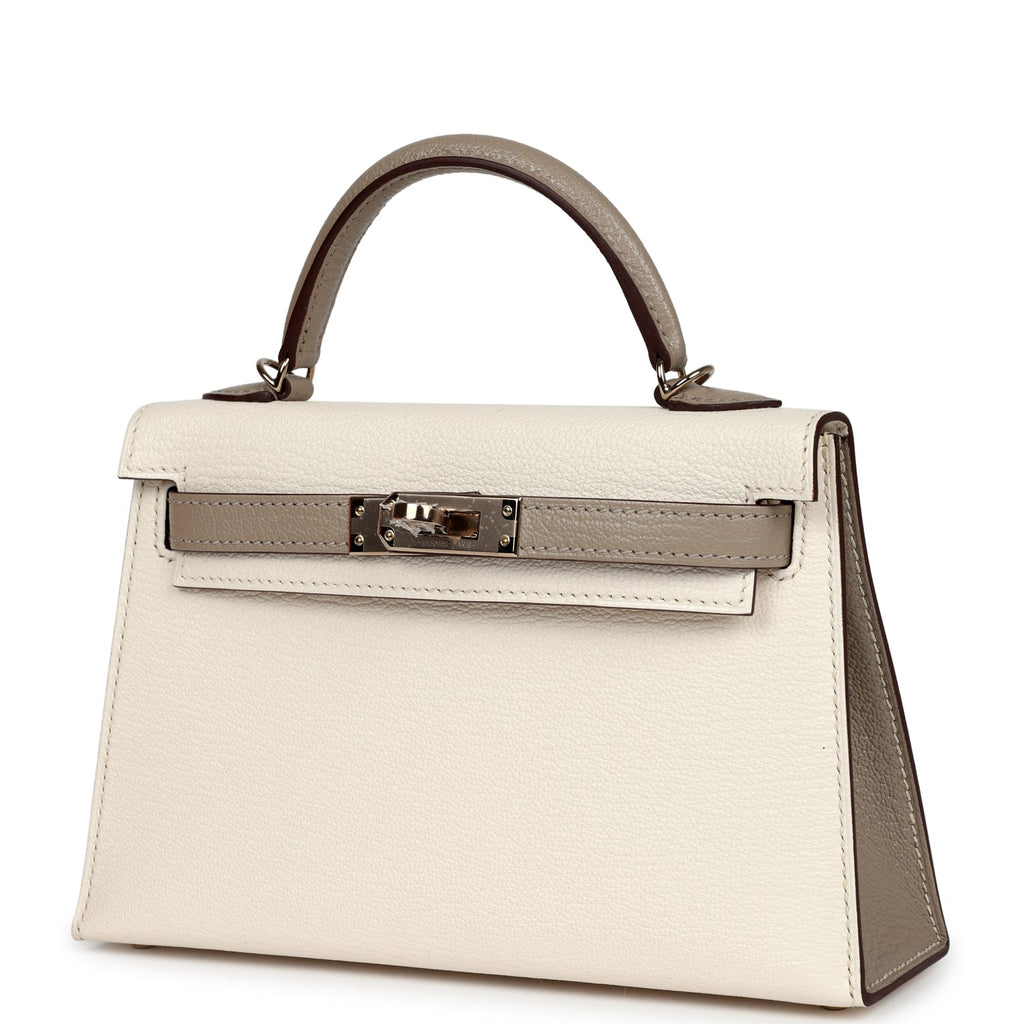 Hermes Special Order (HSS) Kelly Sellier 20 Nata and Gris Tourterelle Chevre Permabrass Hardware