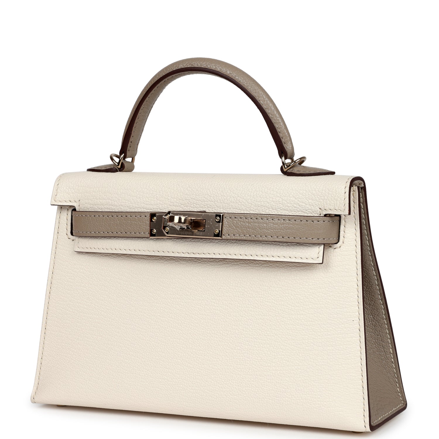 Hermes Special Order (HSS) Kelly Sellier 20 Nata and Gris Tourterelle Chevre Permabrass Hardware