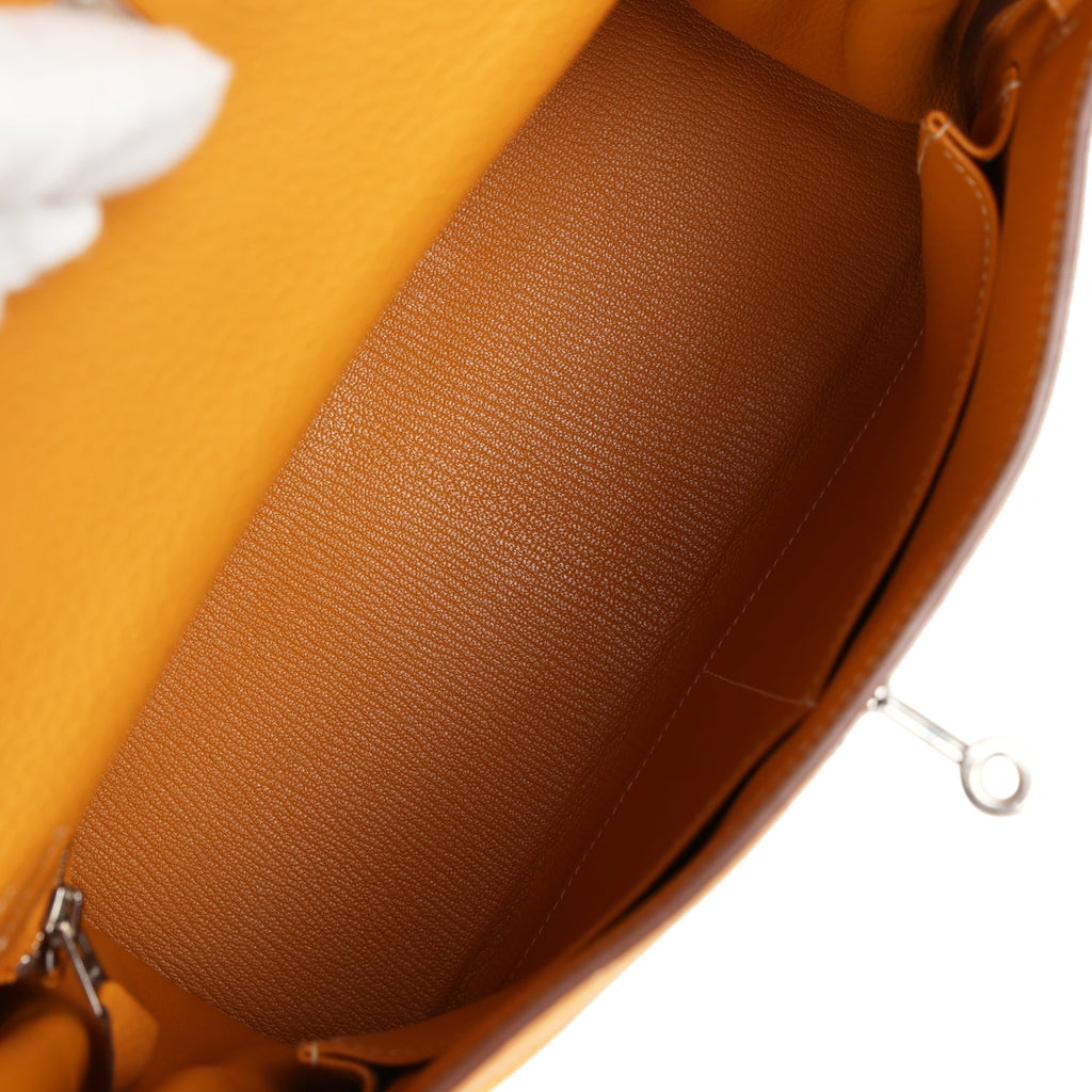 Pre-owned Hermes Kelly Retourne 28 Moutarde Clemence Palladium Hardware