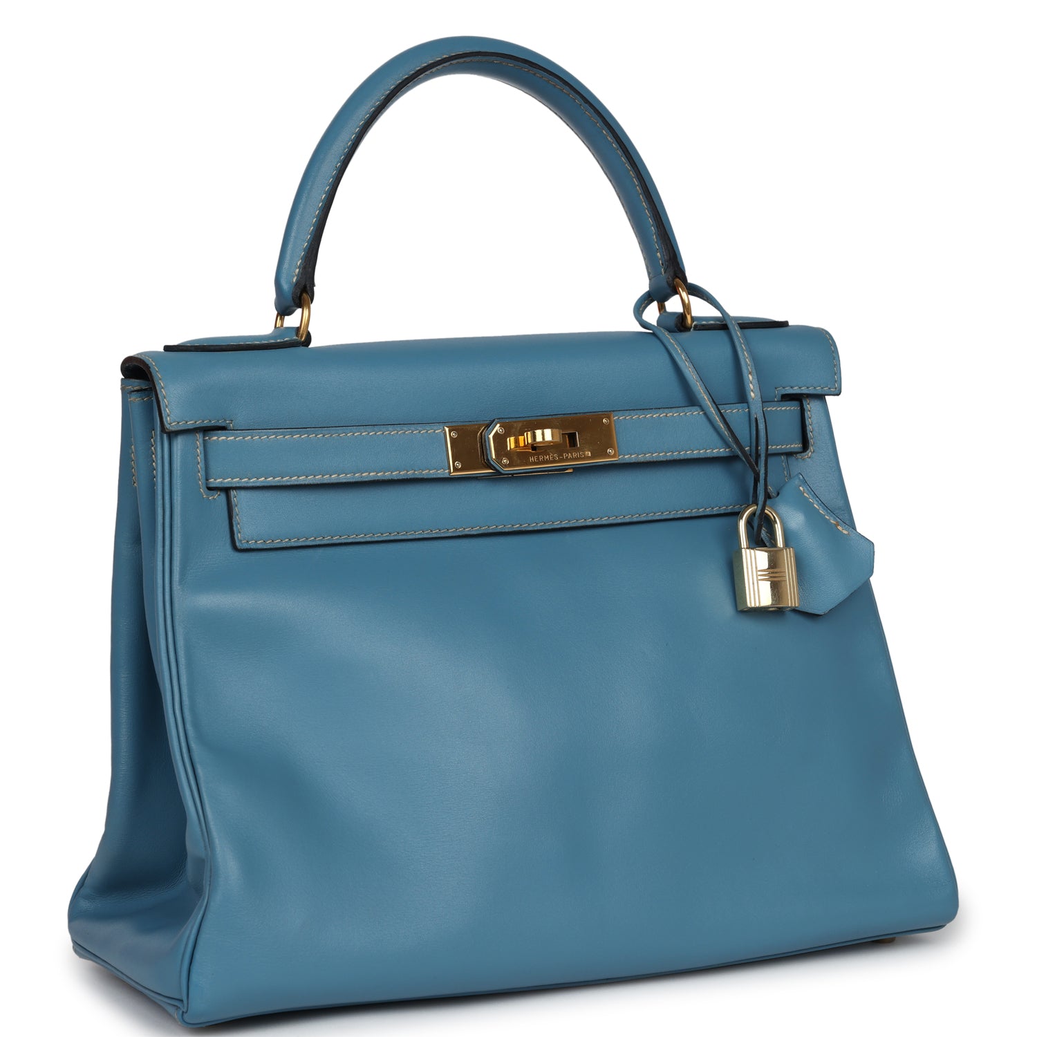 New Hermes Kelly Retourne 28 Blue Jean Box Gold Hardware