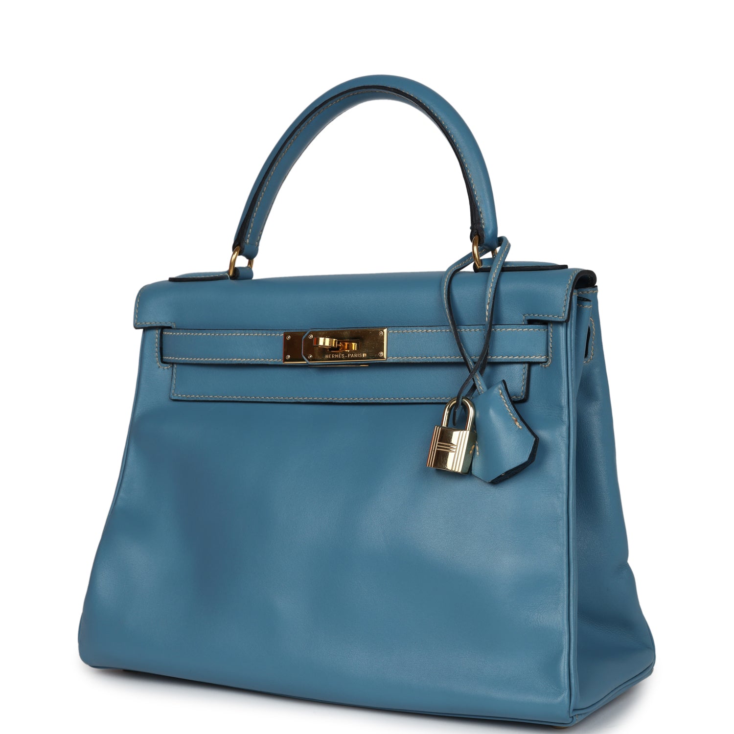 New Hermes Kelly Retourne 28 Blue Jean Box Gold Hardware