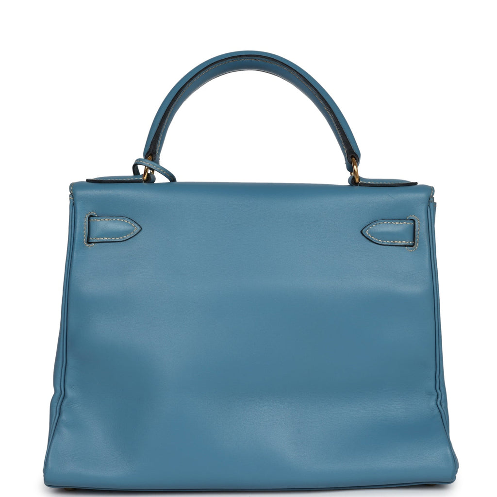 New Hermes Kelly Retourne 28 Blue Jean Box Gold Hardware