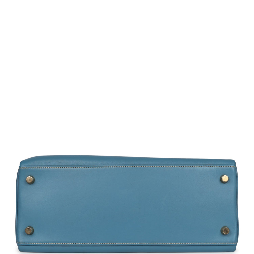 New Hermes Kelly Retourne 28 Blue Jean Box Gold Hardware