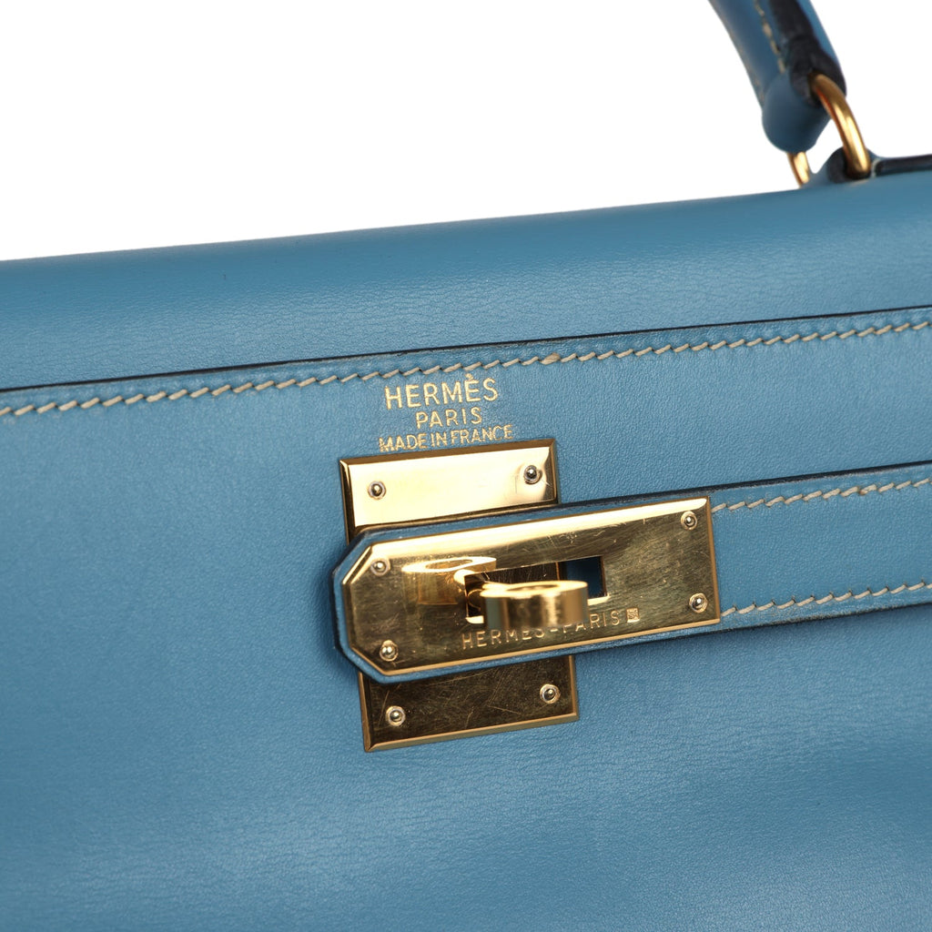 New Hermes Kelly Retourne 28 Blue Jean Box Gold Hardware