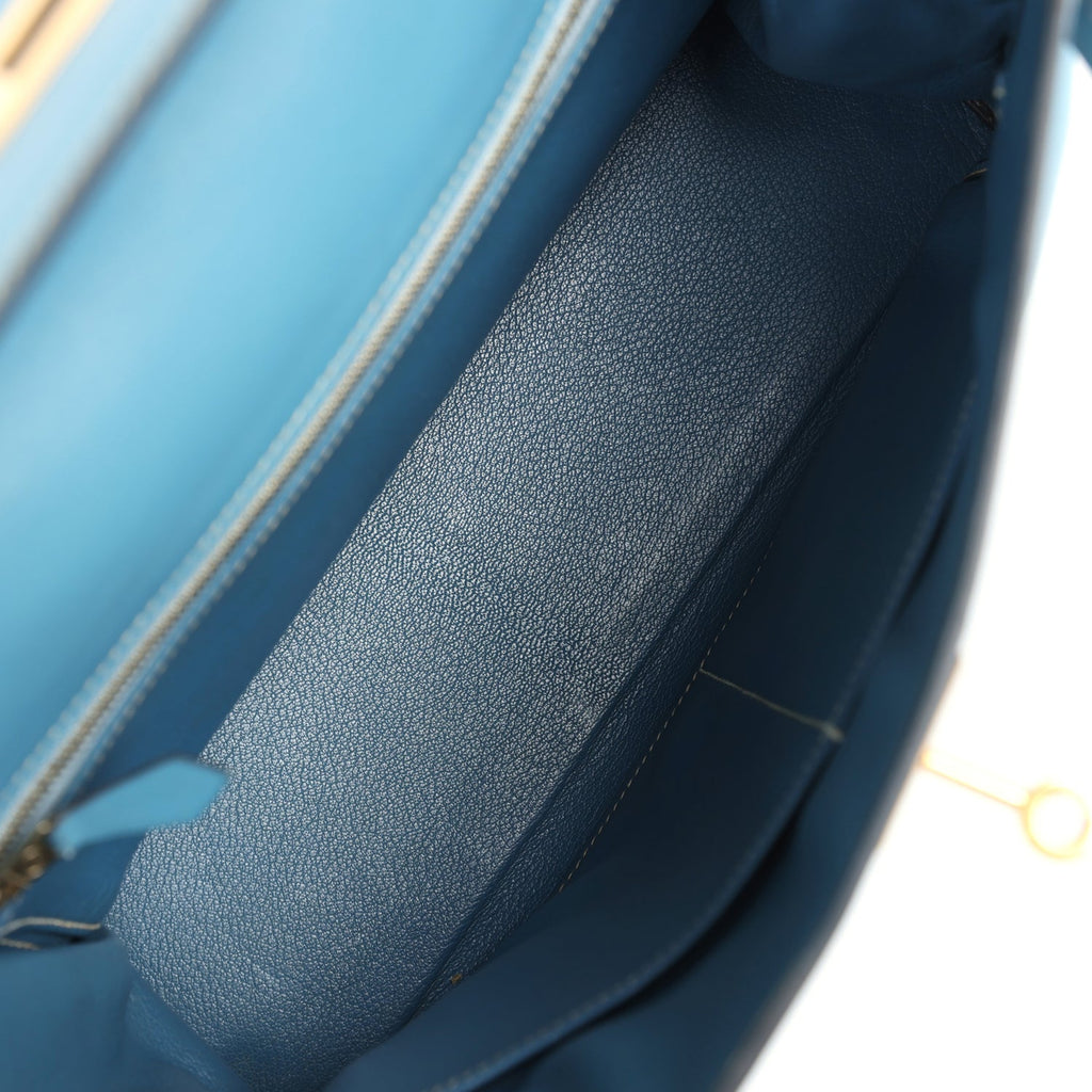 New Hermes Kelly Retourne 28 Blue Jean Box Gold Hardware
