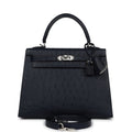 Hermes Special Order (HSS) Kelly Sellier 25 Bleu Indigo Verso Ostrich Palladium Hardware