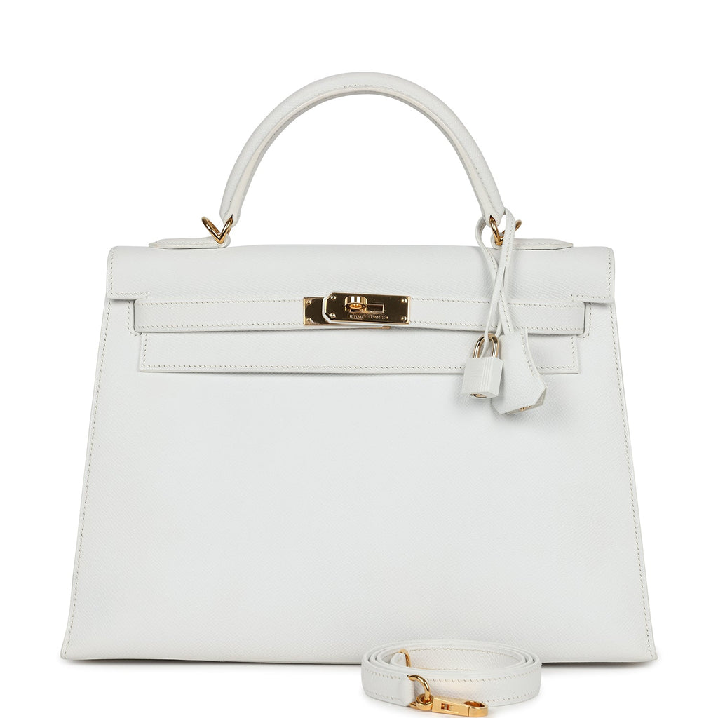 Hermes Kelly Sellier 32 White Epsom Gold Hardware